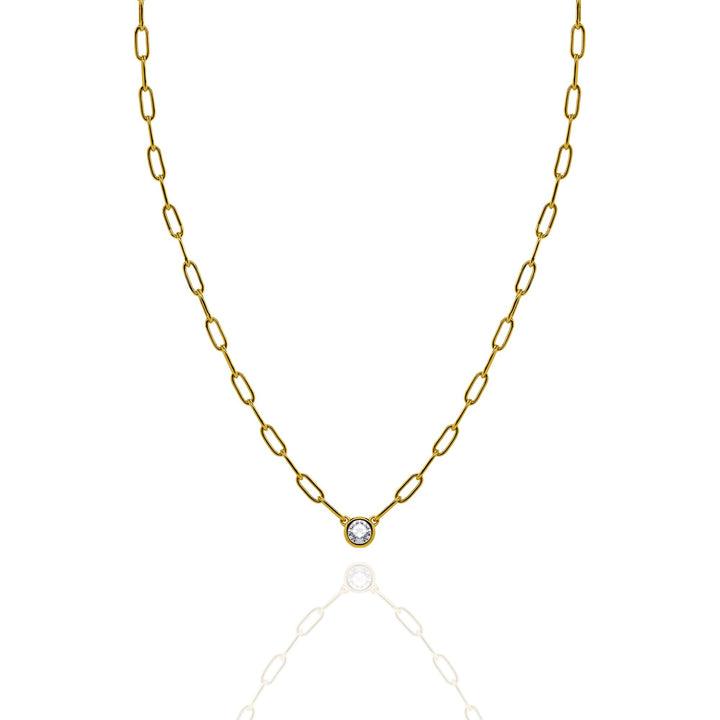 Sterling Silver 18" 5.3mm Bezel Set Round CZ Paperclip Necklace