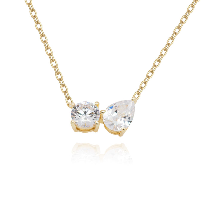 Graziella Sterling Silver 18 Toi Et Moi Round &amp; Teardrop Cubic Zirconia Necklace