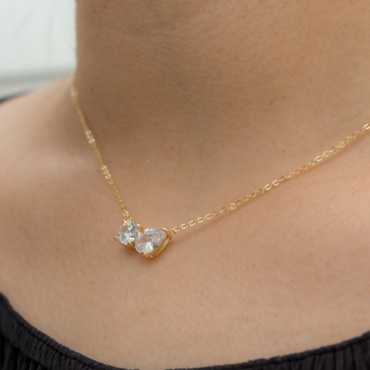 Graziella Sterling Silver 18 Toi Et Moi Round &amp; Teardrop Cubic Zirconia Necklace