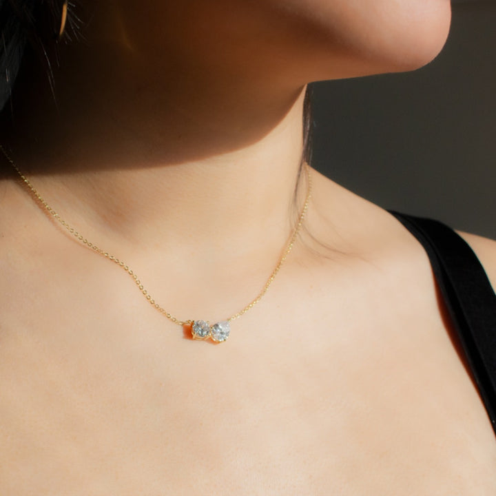Graziella Sterling Silver 18 Toi Et Moi Round &amp; Teardrop Cubic Zirconia Necklace