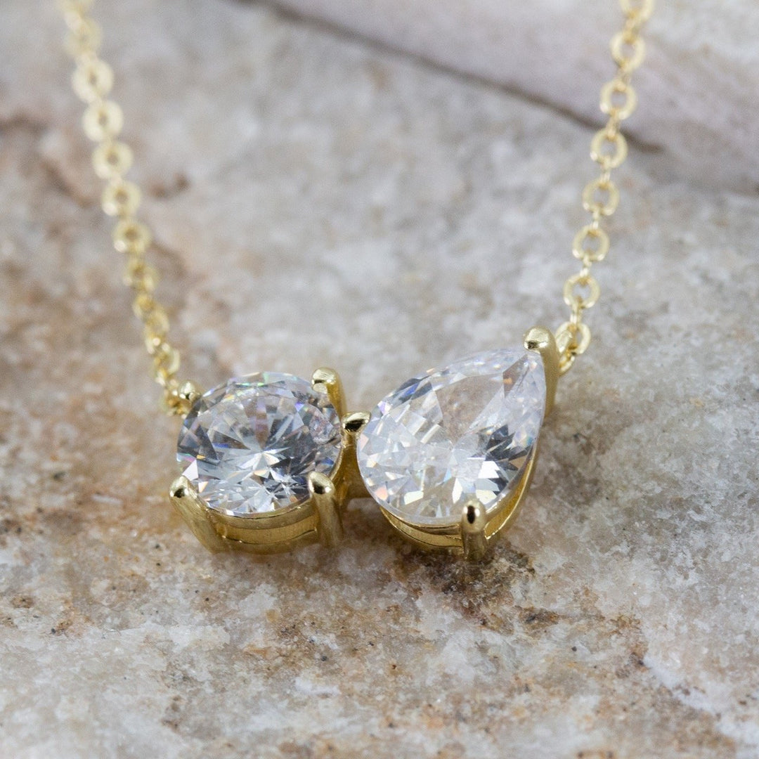 Graziella Sterling Silver 18 Toi Et Moi Round &amp; Teardrop Cubic Zirconia Necklace