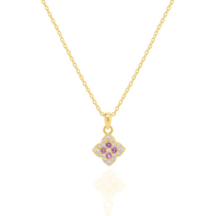 Graziella Sterling Silver Gold Vermeil 18" C.Z Clover Necklace.
