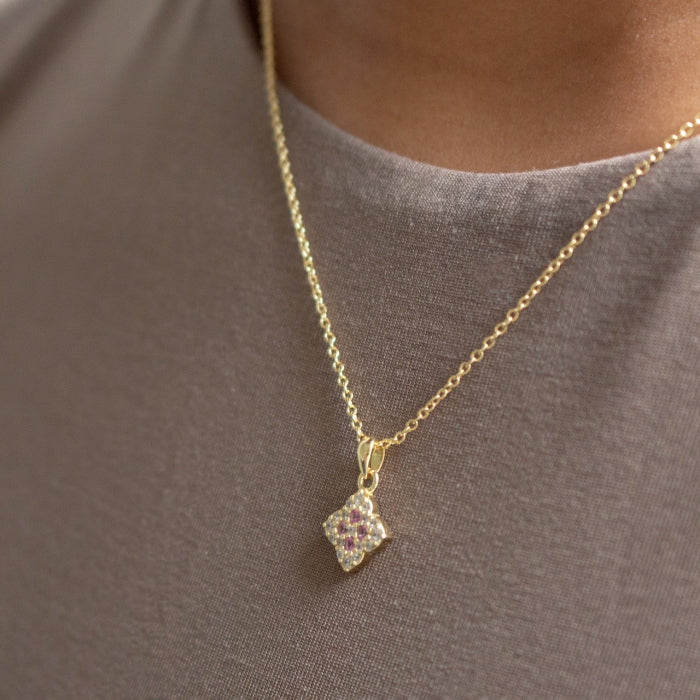 Graziella Sterling Silver Gold Vermeil 18" C.Z Clover Necklace.