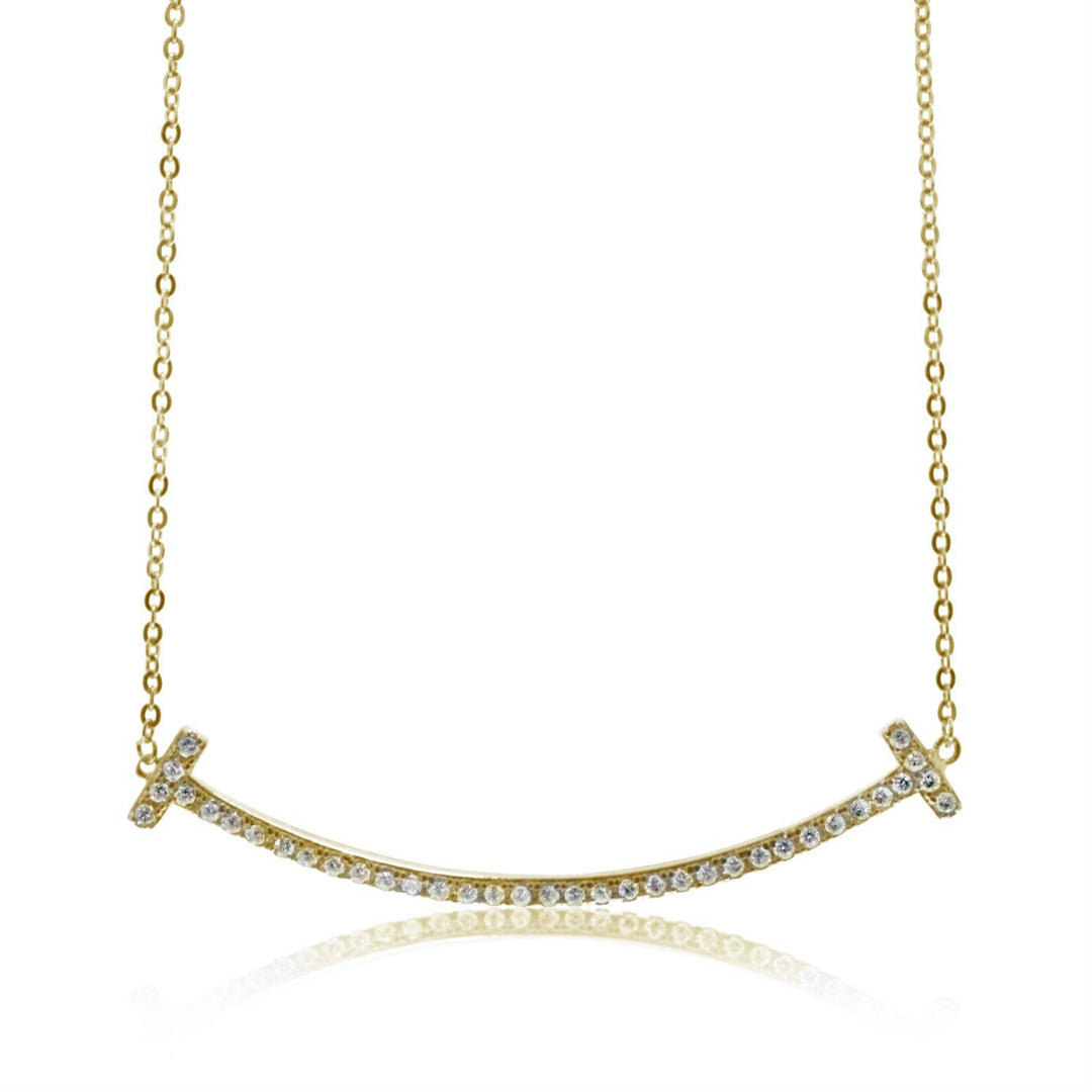 Graziella Sterling Silver Gold Vermeil  Curved "Smile" Necklace.