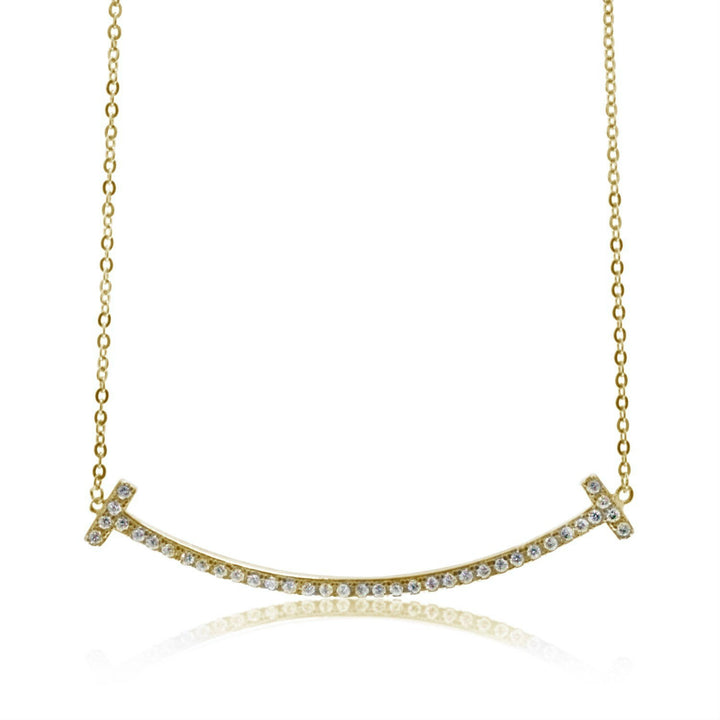 Graziella Sterling Silver Gold Vermeil  Curved "Smile" Necklace.