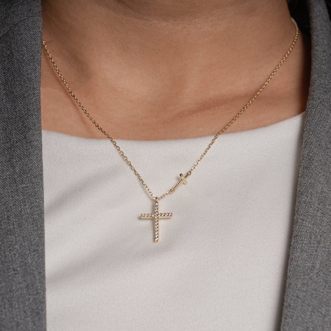 Graziella Sterling Silver Gold Vermeil CZ Pave Cross Necklace