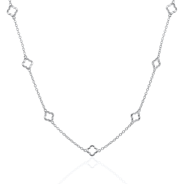 Graziella Sterling Silver Cutout Clover Station Necklace.