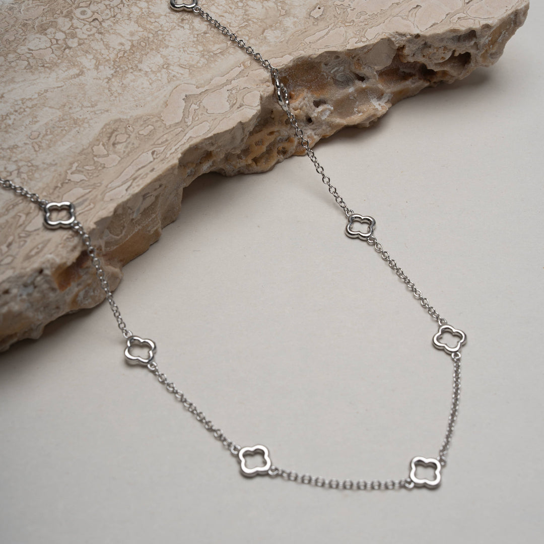 Graziella Sterling Silver Cutout Clover Station Necklace.