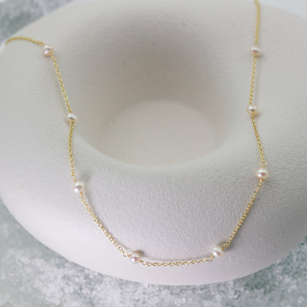 Graziella Sterling Silver Dainty Pearl Chain Necklace