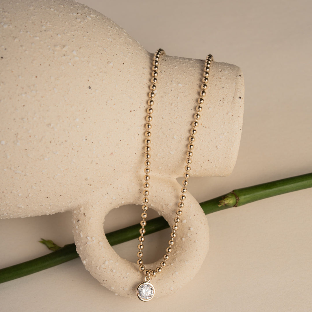 Graziella Sterling Silver Bezel Set Bead Chain Necklace.