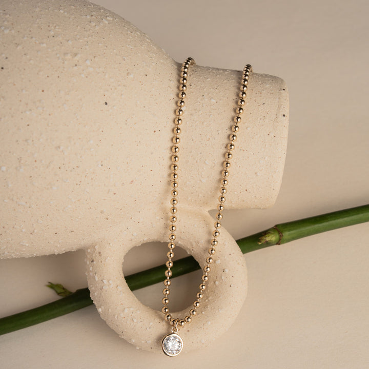 Graziella Sterling Silver Bezel Set Bead Chain Necklace.