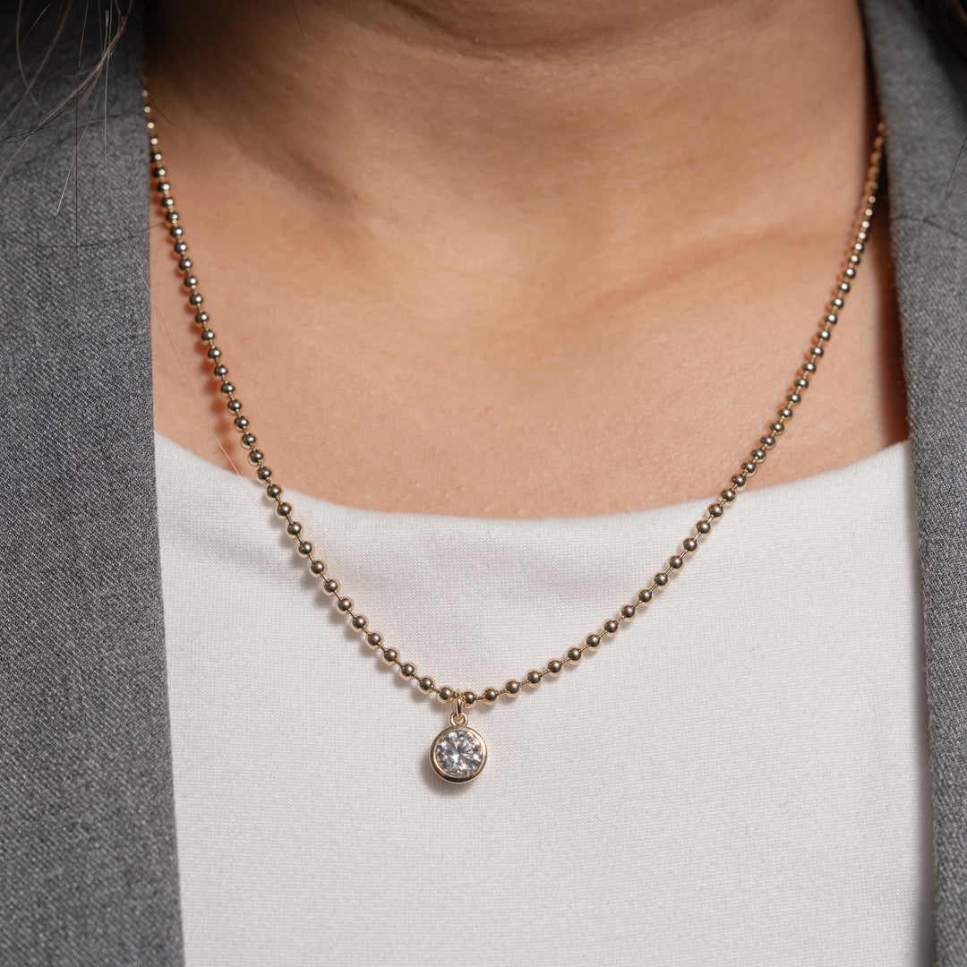 Graziella Sterling Silver Bezel Set Bead Chain Necklace.