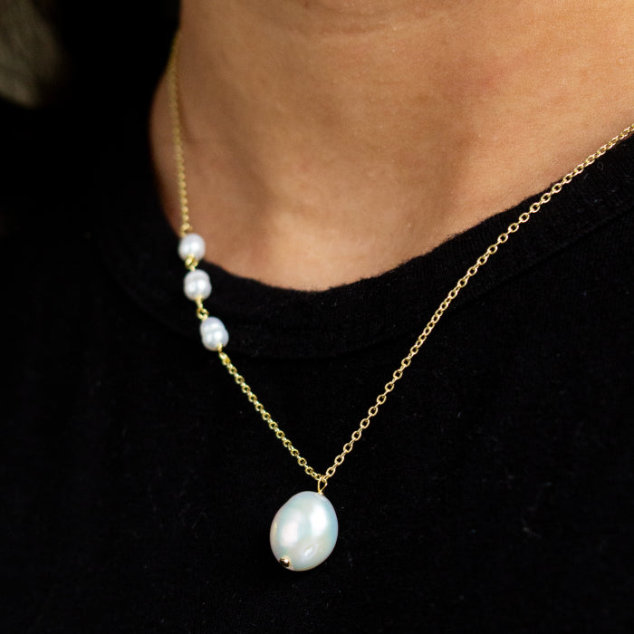Graziella Sterling Silver Gold Vermeil Pearls Necklace