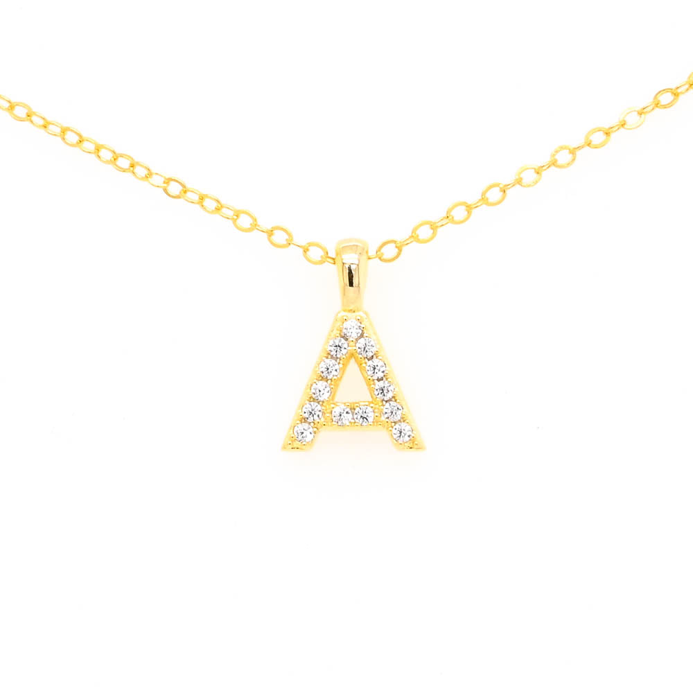 Graziella Sterling Silver Gold Vermeil C.Z Pave Letter "A" Necklace.