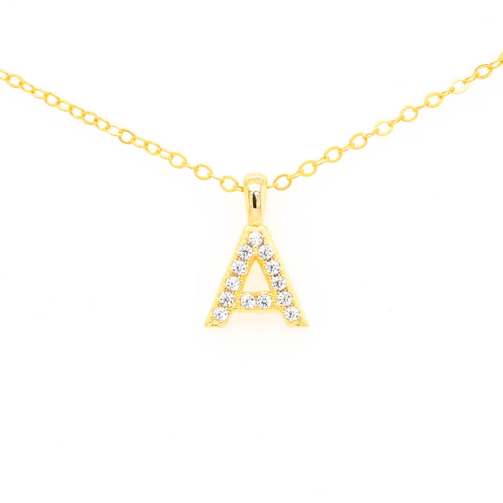 Graziella Sterling Silver Gold Vermeil C.Z Pave Letter "A" Necklace.