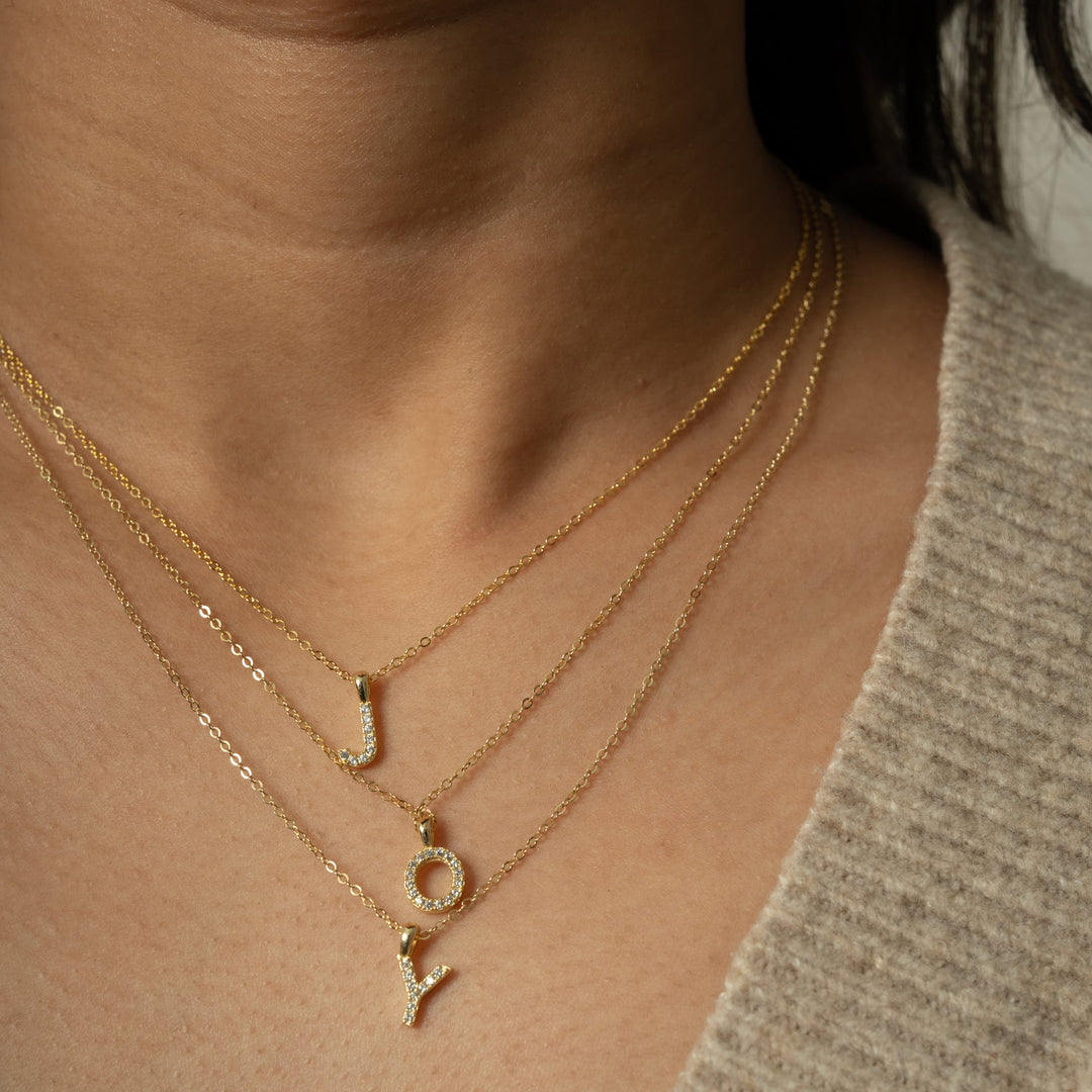 Graziella Sterling Silver Gold Vermeil Cubic Zirconia Pavé Letter S Necklace