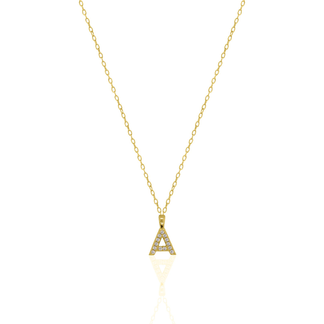 Graziella Sterling Silver Gold Vermeil C.Z Pave Letter "A" Necklace.