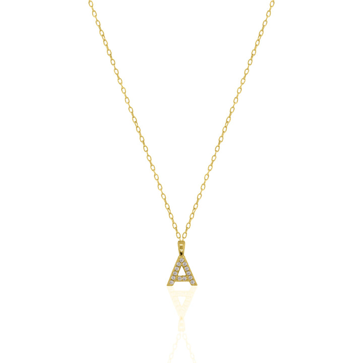 Graziella Sterling Silver Gold Vermeil C.Z Pave Letter "A" Necklace.