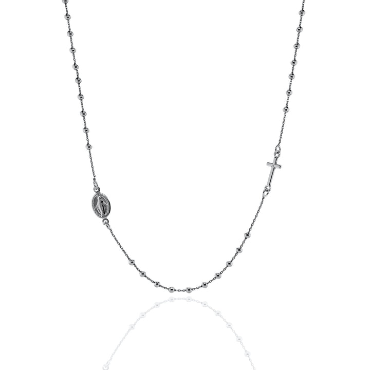 Graziella Sterling Silver Rosary Religious Holy Mary Cross Necklace