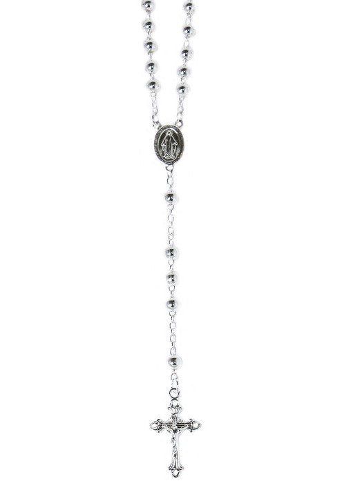 Graziella Sterling Silver 18 5mm Bead Rosary Necklace