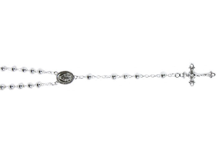 Graziella Sterling Silver 18 5mm Bead Rosary Necklace