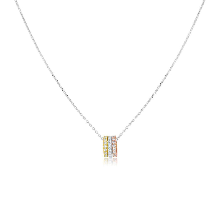 Graziella Sterling Silver 18" Rhodium Plated CZ Tri Colour Necklace.