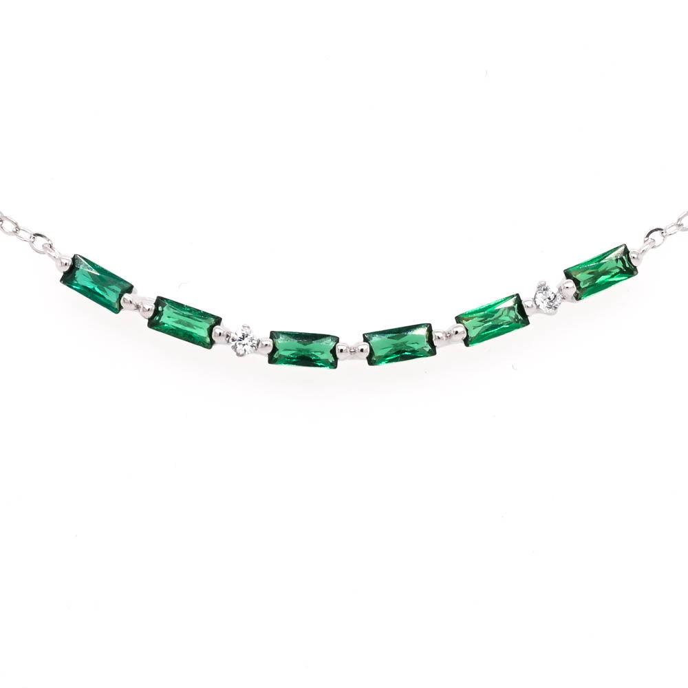 Graziella Sterling Silver 18 Green Cubic Zirconia Morse Code MAMA Necklace