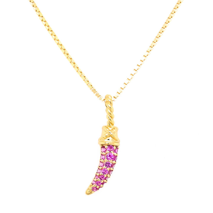 Graziella Sterling Silver Gold Vermeil 18 Red Cubic Zirconia Good Luck Horn Necklace