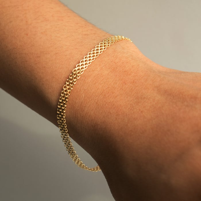 Sterling Silver Gold Vermeil 7.5" 3.95mm Fancy Bismark Chain Bracelet.