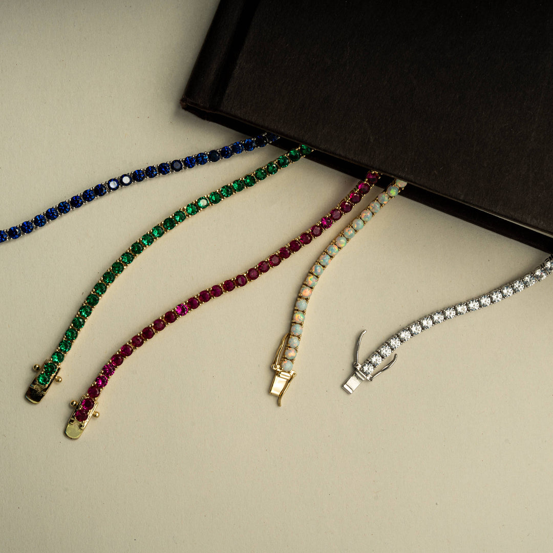 Graziella Sterling Silver Gold Vermeil 7" 8.50CTW LAB Created Opal Tennis Bracelet.