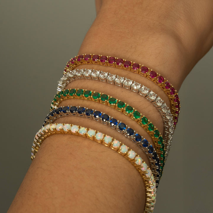 Graziella Sterling Silver Gold Vermeil 7" 8.50CTW LAB Created Opal Tennis Bracelet.