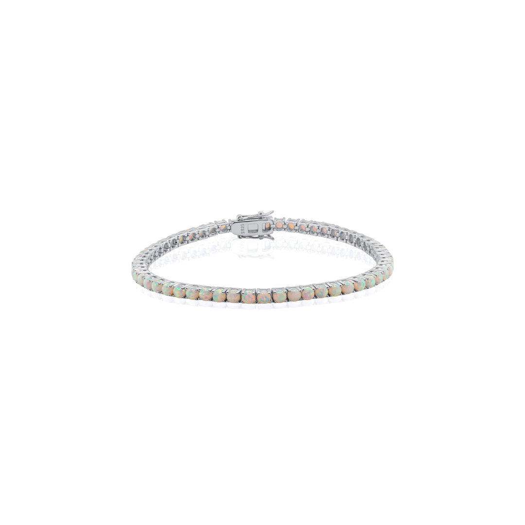 Graziella Sterling Silver 7" 8.50CTW LAB Created Opal Tennis Bracelet.