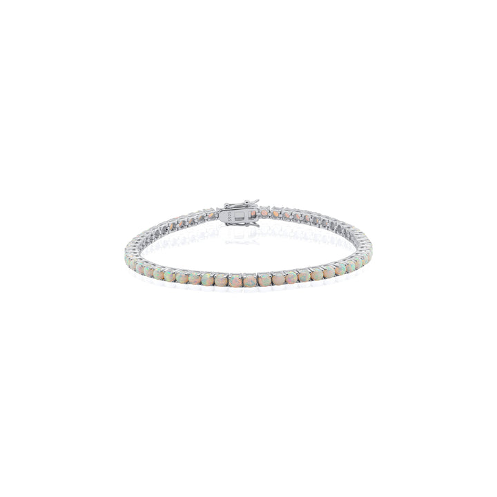 Graziella Sterling Silver 7" 8.50CTW LAB Created Opal Tennis Bracelet.