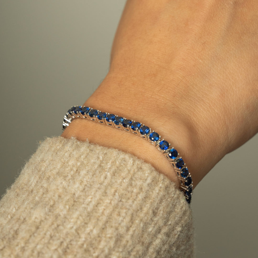 Graziella Sterling Silver 7" 7.00CTW LAB Created Blue Sapphire Tennis Bracelet.
