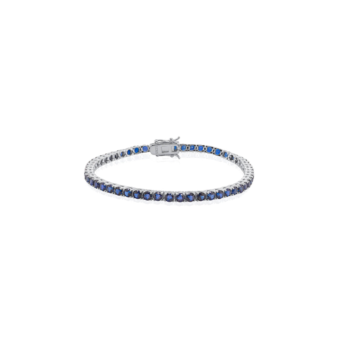 Graziella Sterling Silver 7" 7.00CTW LAB Created Blue Sapphire Tennis Bracelet.