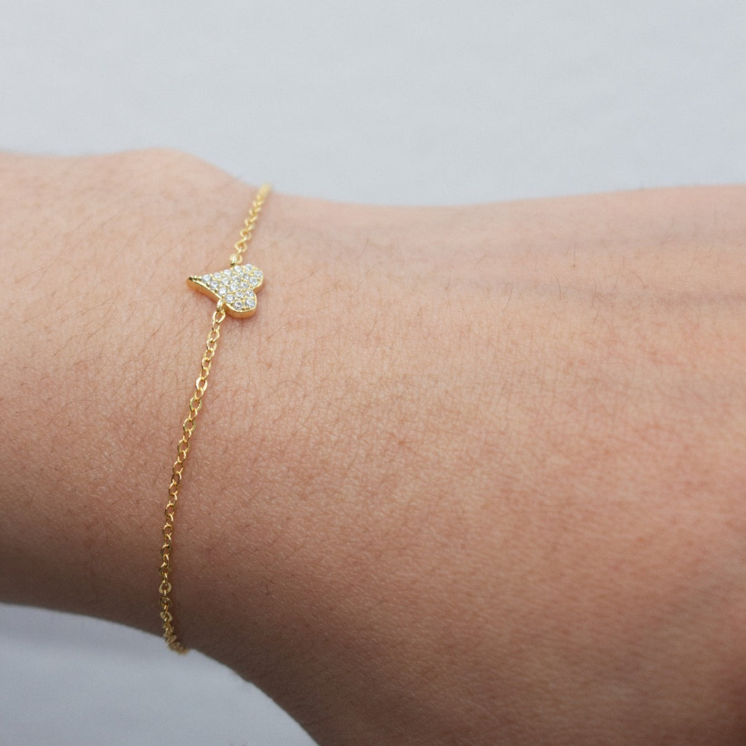 Graziella Sterling Silver Gold Vermeil 7.5 Mini Cubic Zirconia Pavé Heart Bracelet