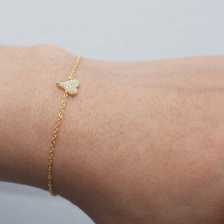 Graziella Sterling Silver Gold Vermeil 7.5 Mini Cubic Zirconia Pavé Heart Bracelet