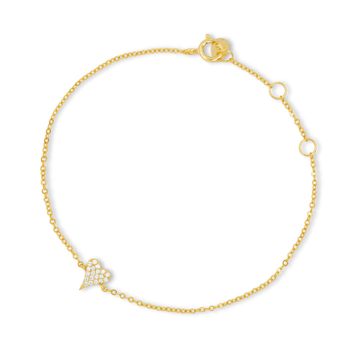 Graziella Sterling Silver Gold Vermeil 7.5 Mini Cubic Zirconia Pavé Heart Bracelet