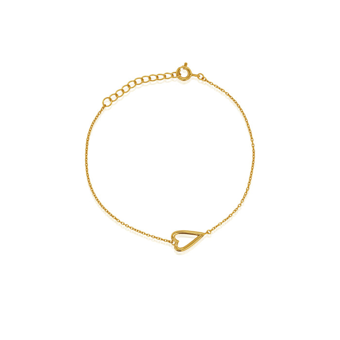 Graziella Sterling Silver Gold Vermeil 7.5" Trendy Open Heart Bracelet.