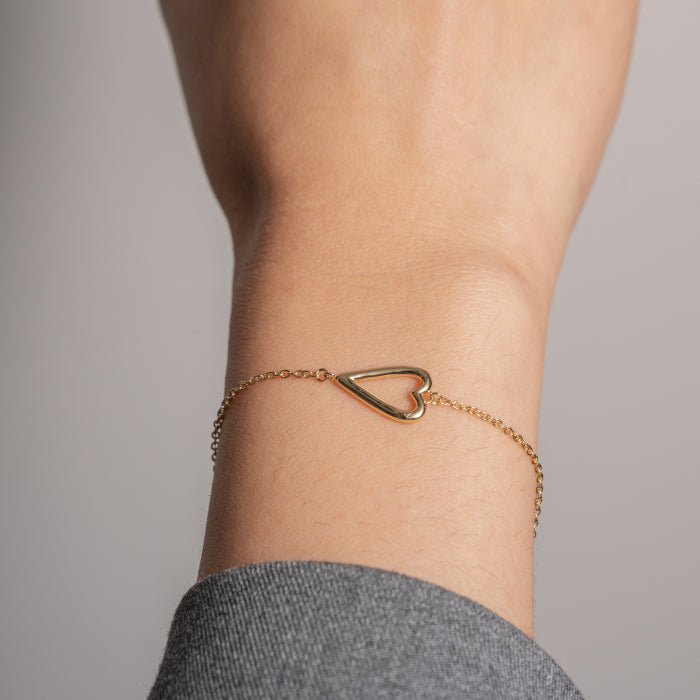 Graziella Sterling Silver Gold Vermeil 7.5" Trendy Open Heart Bracelet.