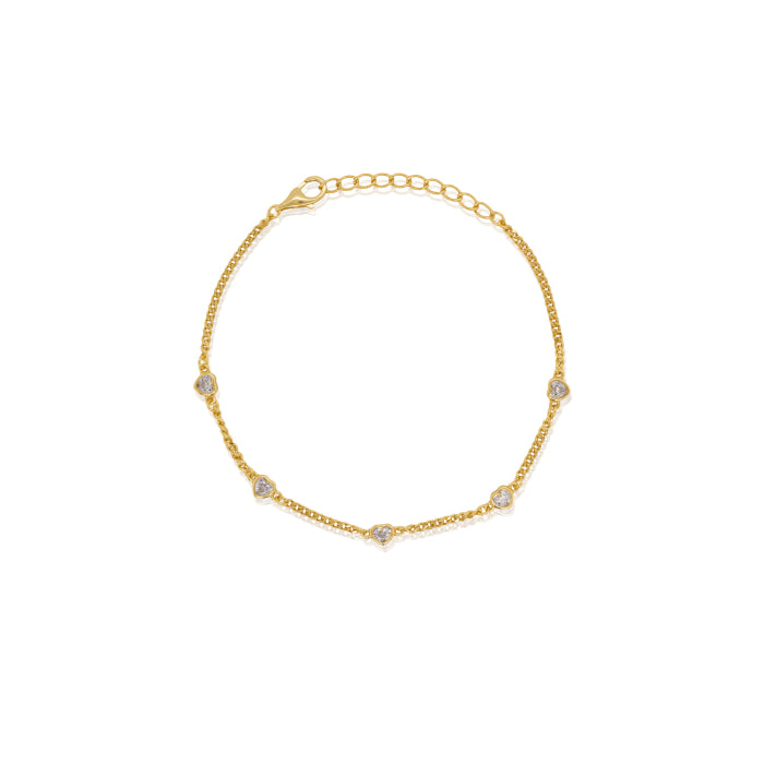 Sterling Silver Gold Vermeil 7.5" CZ Curb Chain Heart by the Yard Bracelet