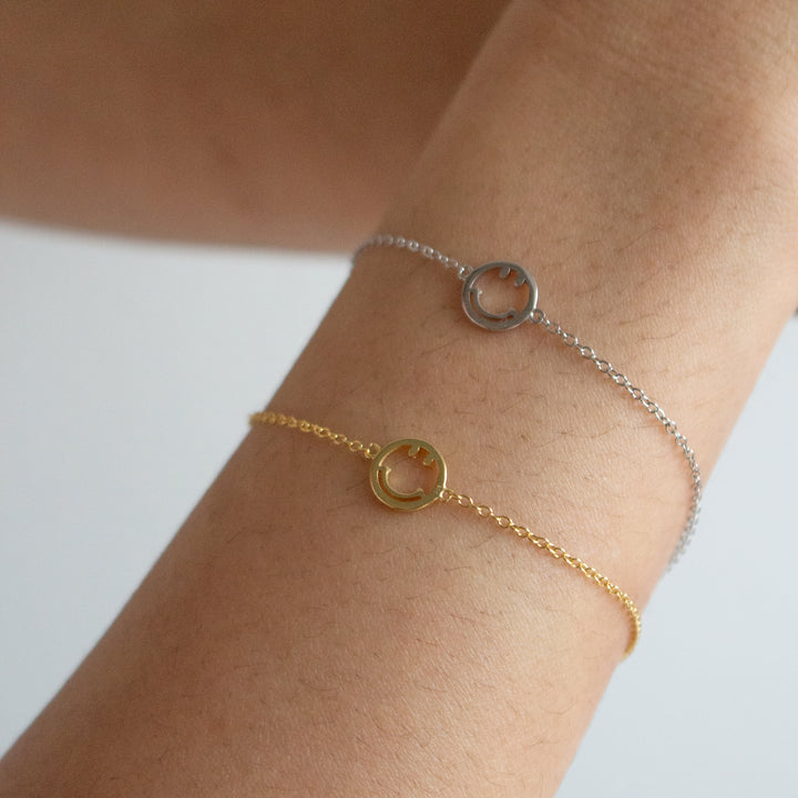 Sterling Silver Gold Vermeil 7.5" Cutout Smiley Face Bracelet