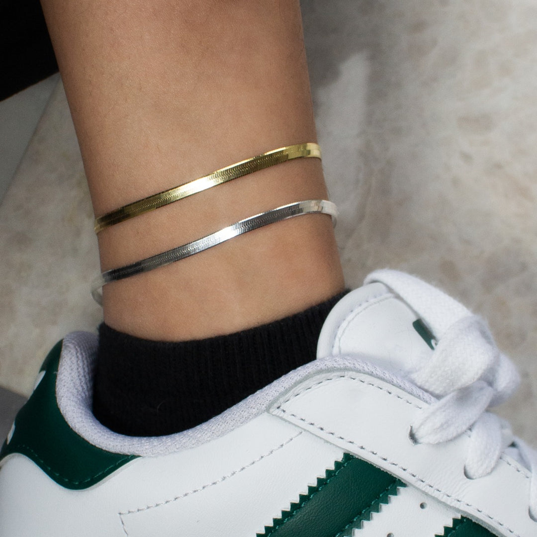 Sterling Silver Gold Vermeil 10" 3.5mm Herring Bone Anklet