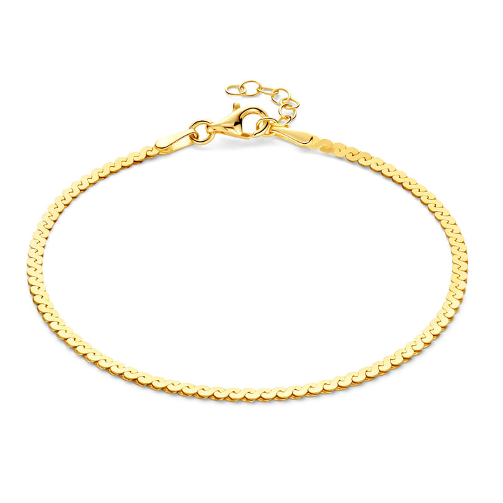 Sterling Silver Gold Vermeil 7.5" 3mm Serpentine Chain Bracelet.