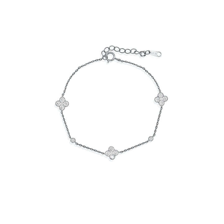 Graziella Sterling Silver Rhodium Plated 7.5"  CZ Clover Bracelets