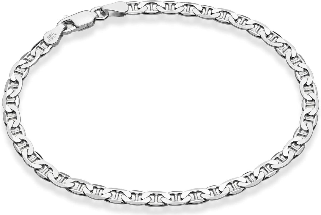 Sterling Silver 7" 4mm Mariner Link Bracelet.