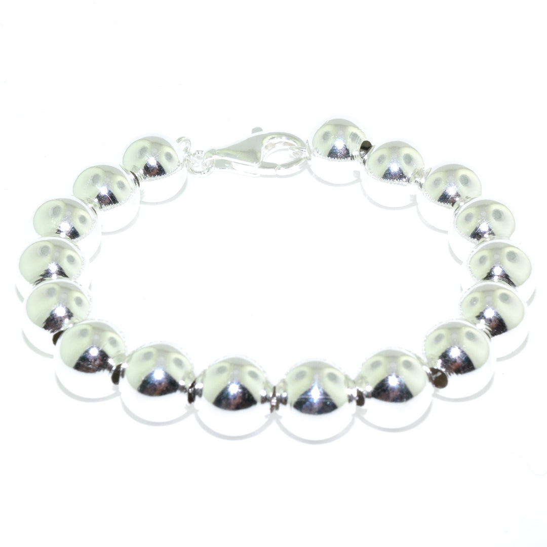 Sterling Silver 8" 8mm Bead Bracelet.