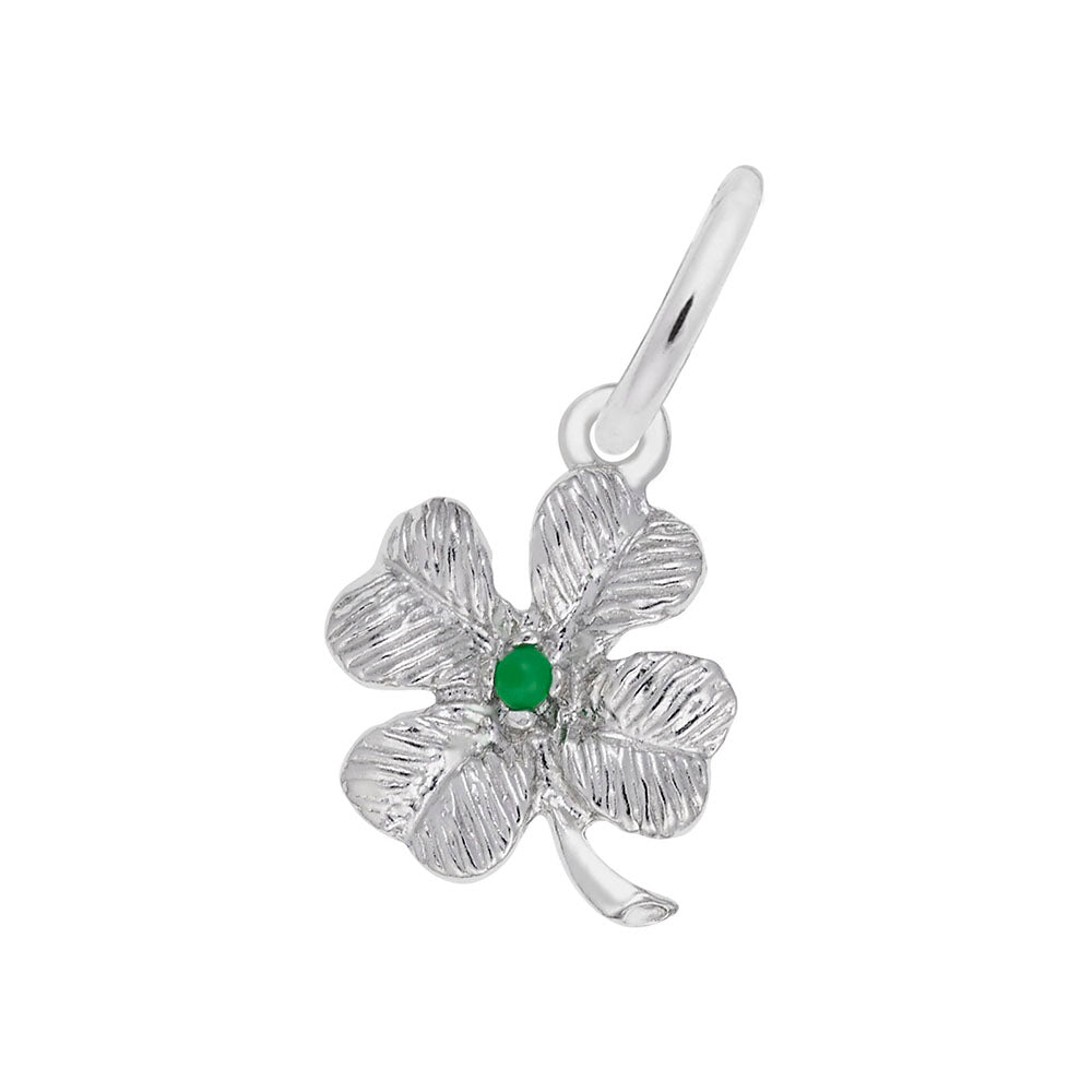 Rembrandt Sterling Silver 4 Leaf Clover with Green Bead Charm