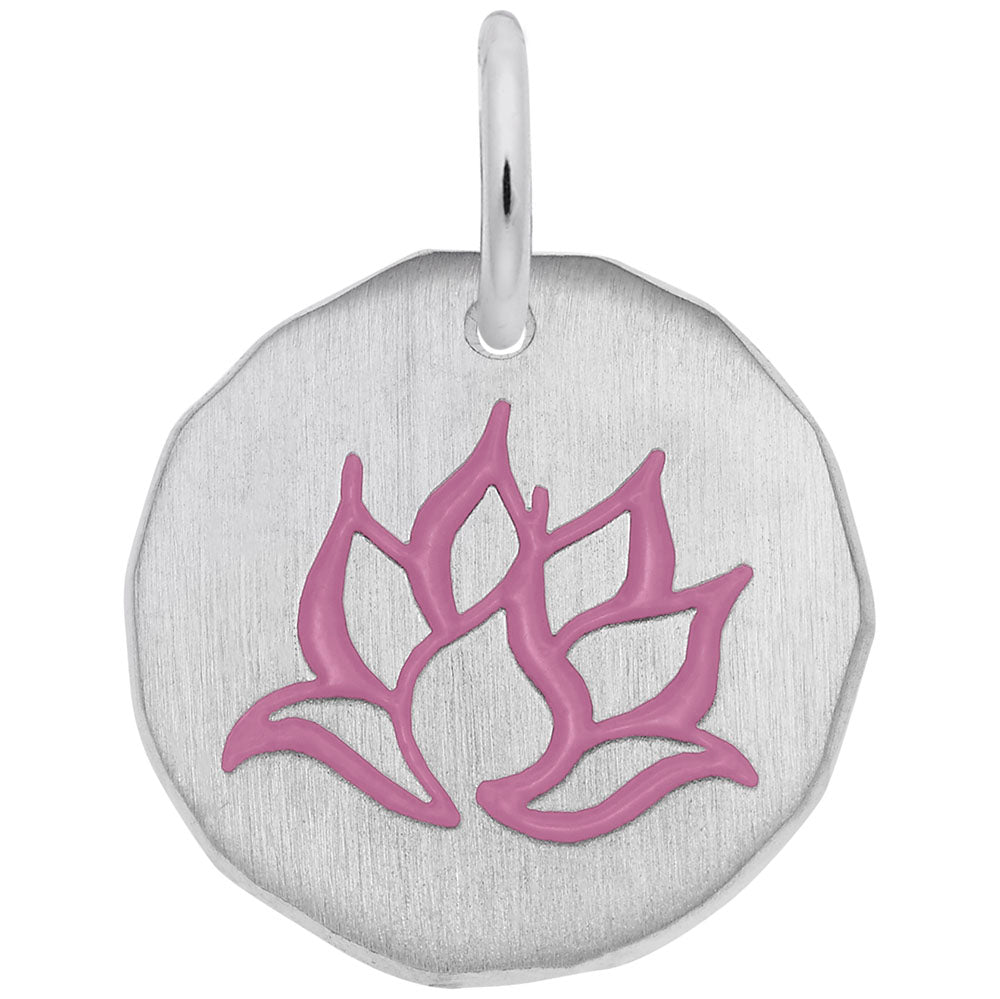 Rembrandt Sterling Silver Pink Lotus Flower on Disc Charm.