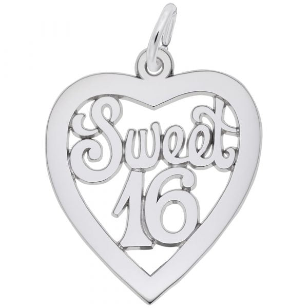 Rembrandt Sterling Silver Sweet 16 Heart Charm.